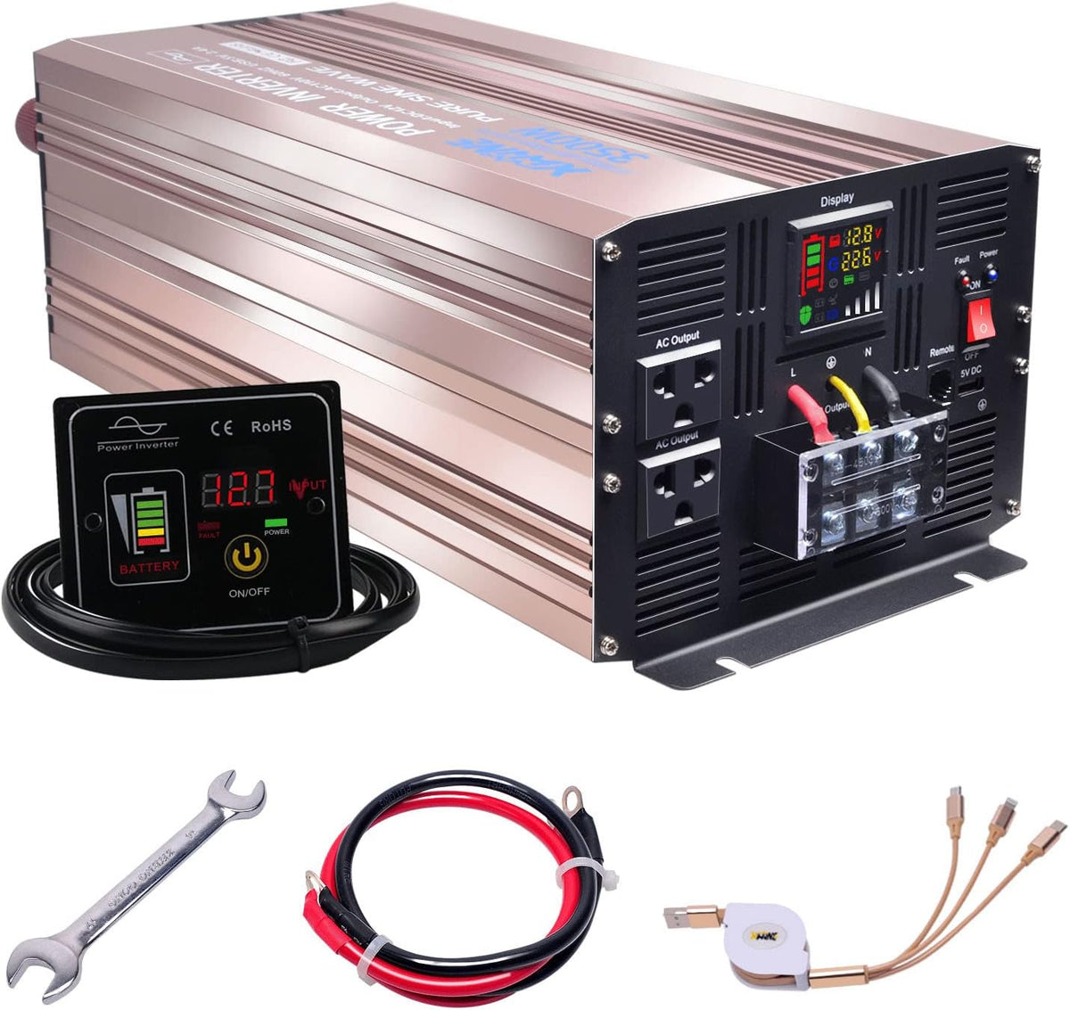 500 Watts Power Inverter 12V to 110V Pure Sine Wave with LED Display and 4.2A USB Charging Ports & 2 AC Outlets Pack of 2 O657
