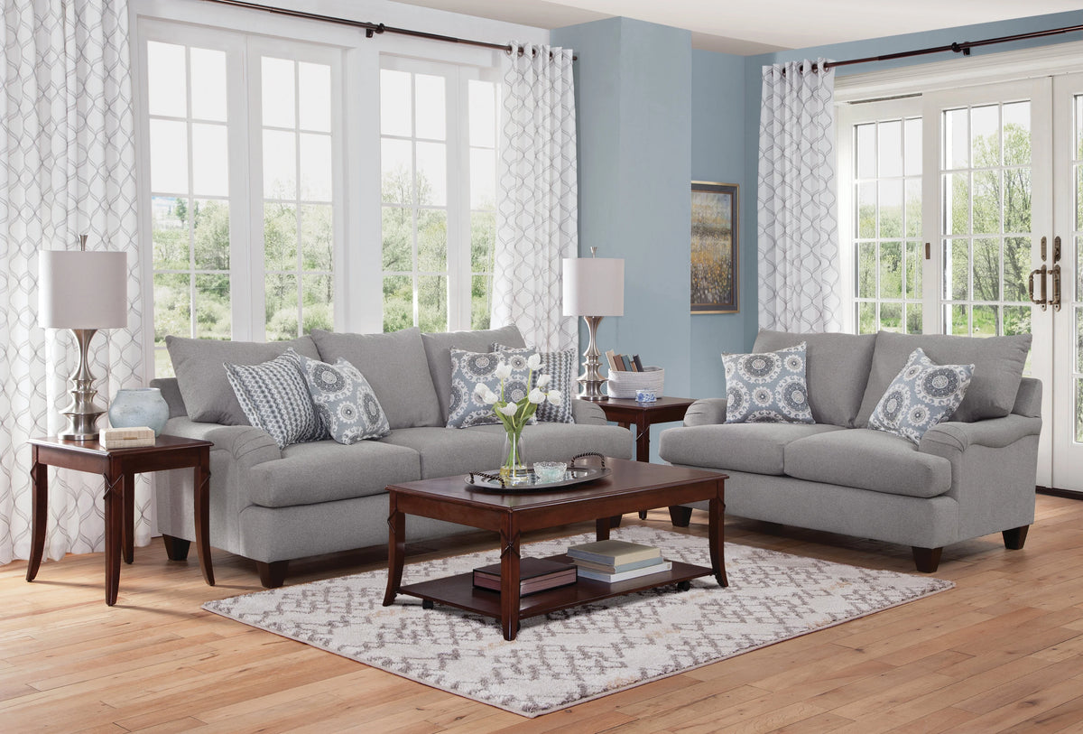 Soft Gray Rolled Arm Loveseat with 2 Accent Pillows W607