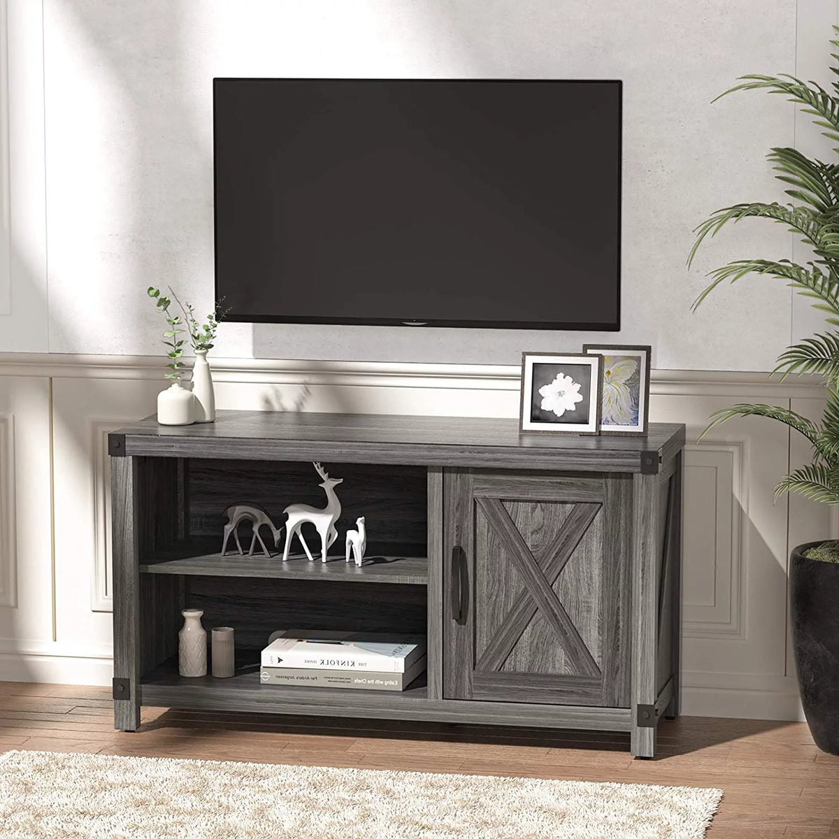 Grey Wood TV Stand with Storage A812705