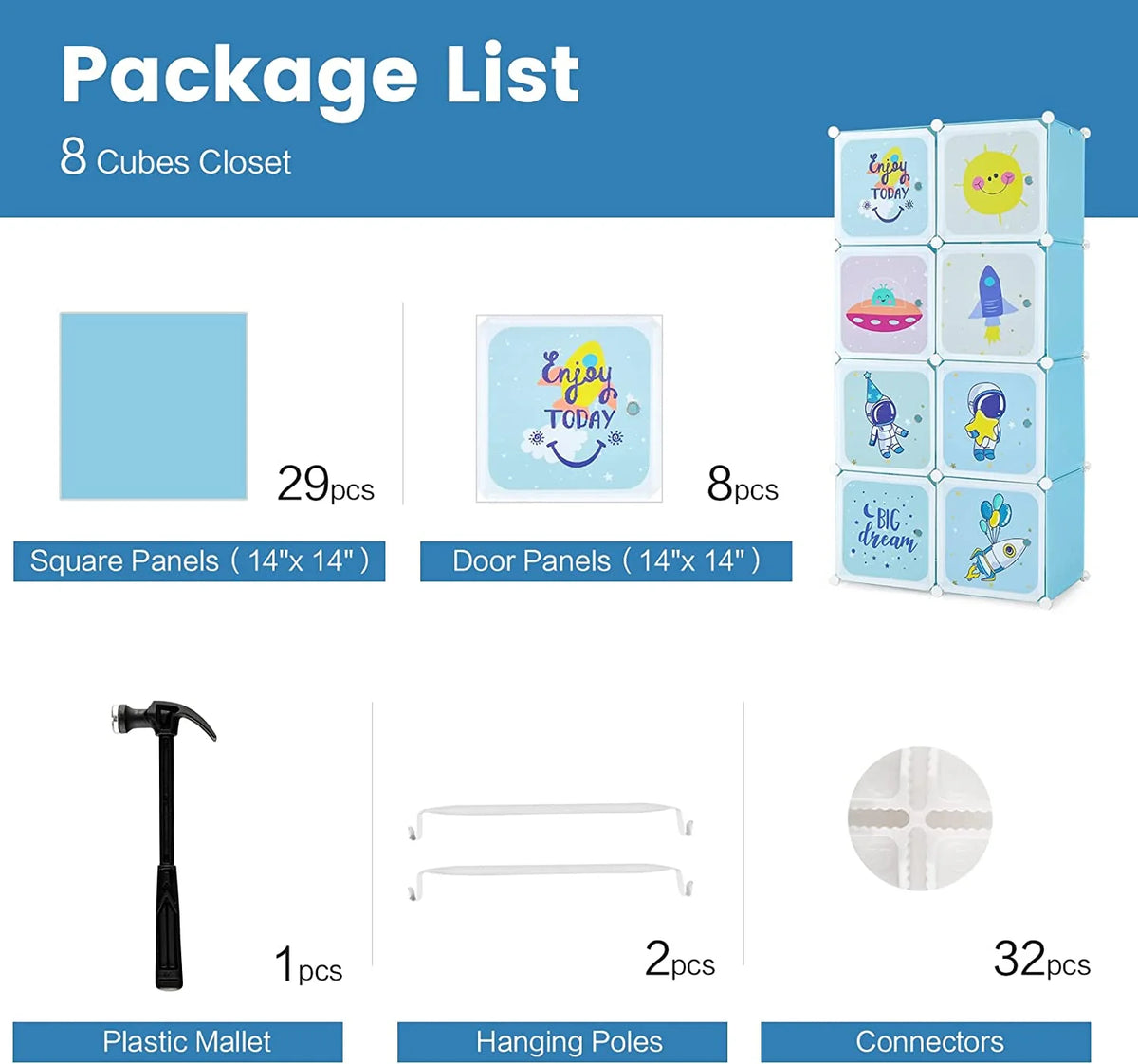 8 Cube Children Wardrobe with Doors and 2 Hanging Sections F730848