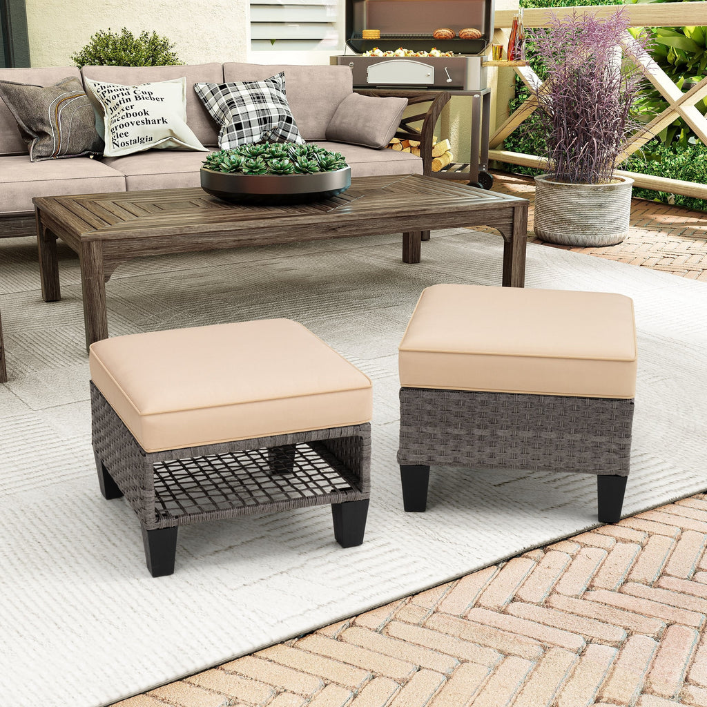 Square Rattan Storage Ottomans Set of 2 with Cushion V277896