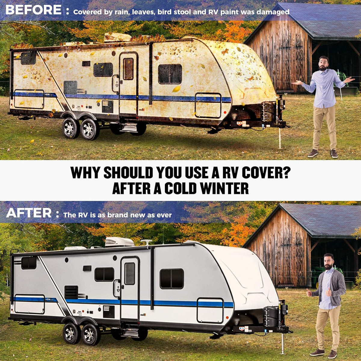 Gray Windproof Travel Trailer RV Snow Cover with Jack Cover & Patch Kit D3155