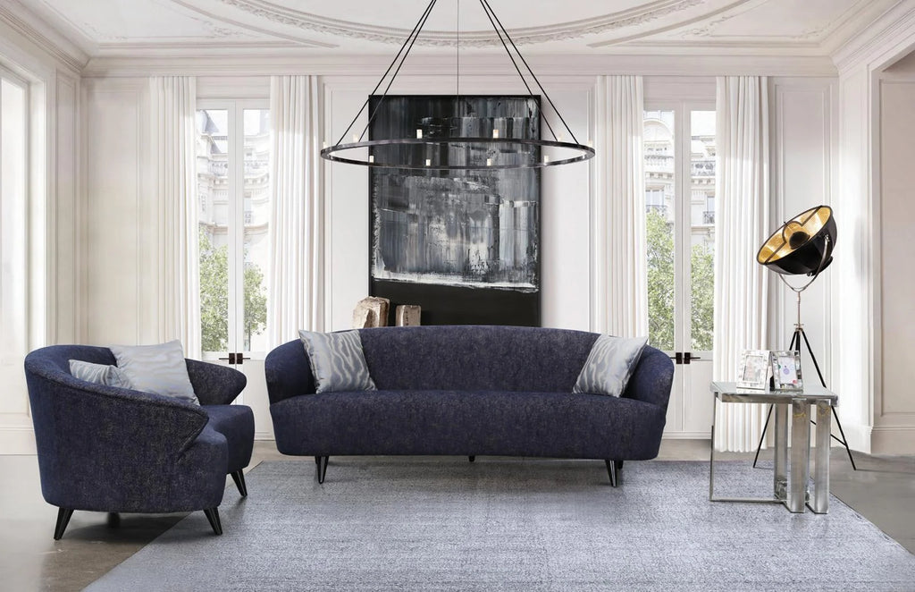 Dark Blue Linen Sofa and Loveseat Set 2 Pcs M474565
