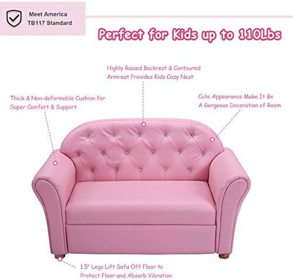 Pink PU Leather Sofa with Wood Construction E65347
