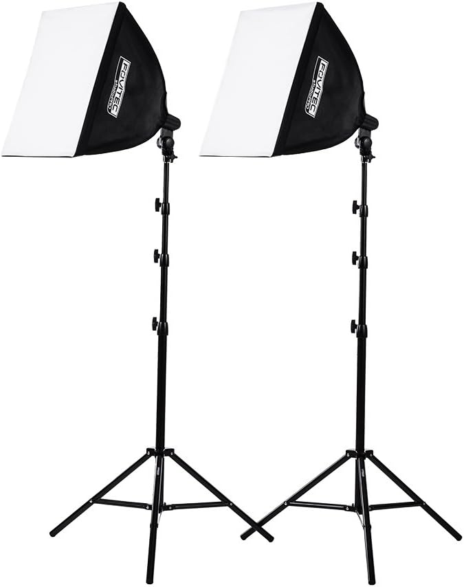 2-Light Fluorescent Studio Lighting Kit with 20"x20" Softboxes, 105W Bulbs & Light Stands J4045