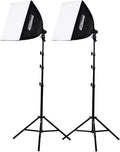 2-Light Fluorescent Studio Lighting Kit with 20"x20" Softboxes, 105W Bulbs & Light Stands J4045