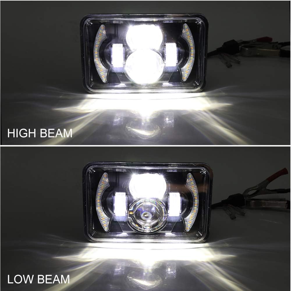 2pcs 4x6 Inch LED Headlights Sealed Beam 80W Amber Halo Rectangular Replacement Pack of 2 W7906