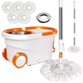 Spin Mop and Bucket System with Wringer Set, 6 Microfiber Mop Heads P31040