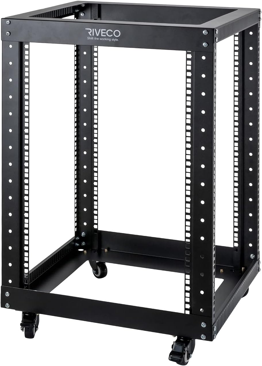12U Open Frame Server Rack with Casters, 4 Post, 19-inch, Black T29443