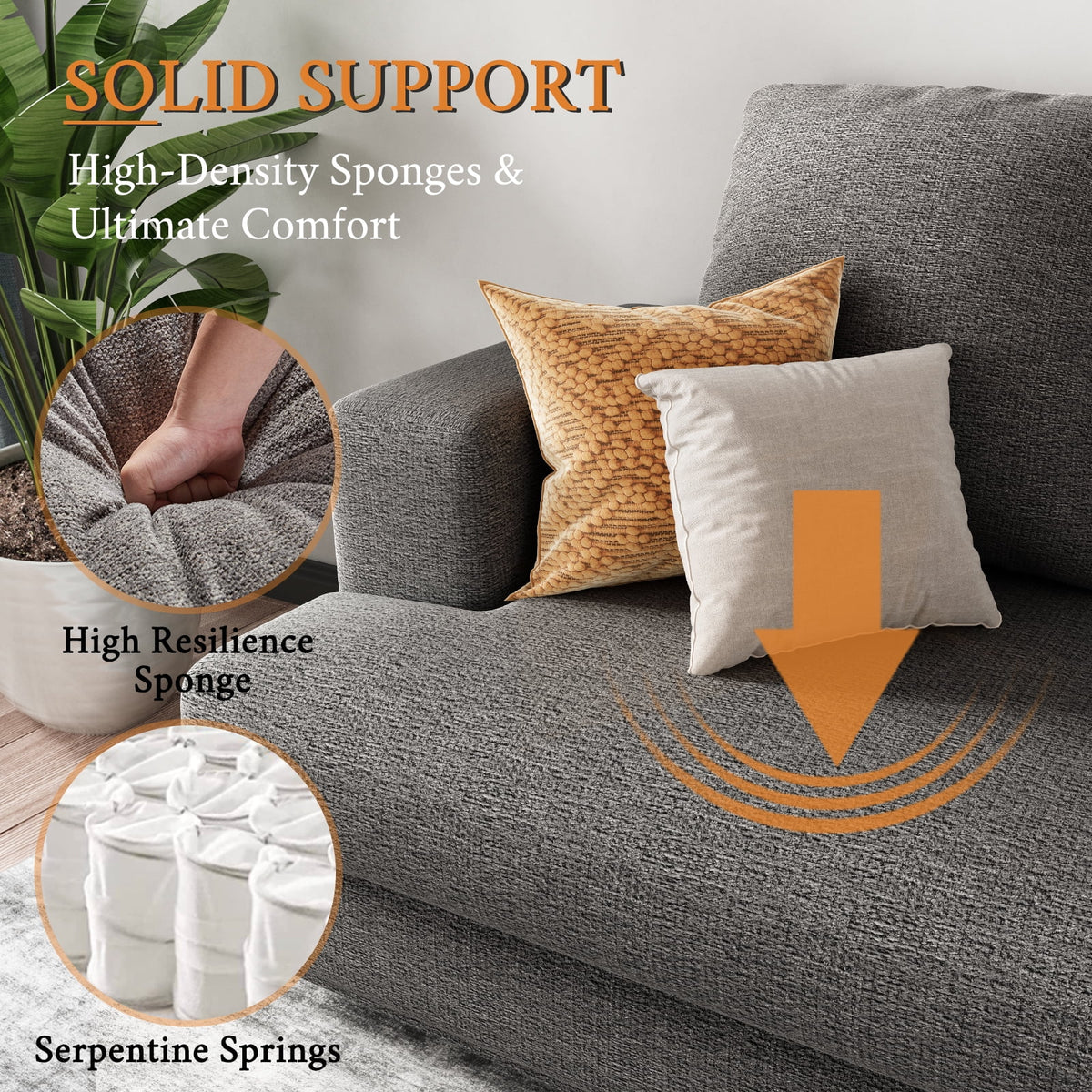 3 Seater Grey Chenille Sofa with Extra Deep Seat E45525