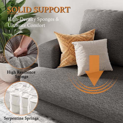 3 Seater Grey Chenille Sofa with Extra Deep Seat E45525