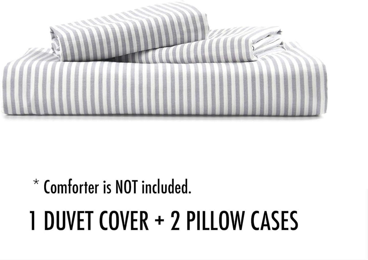 Gray White Striped 100% Cotton Duvet Cover Set, California King Size E448082