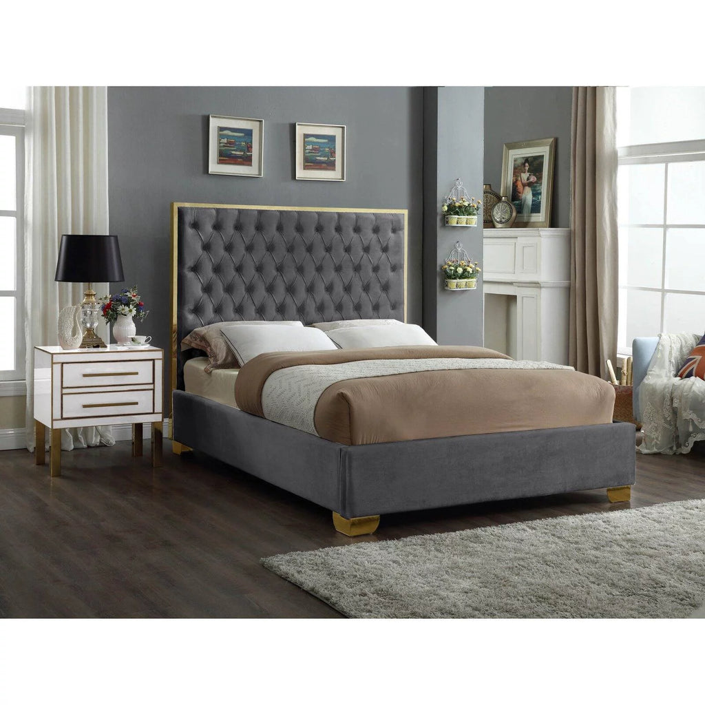 Solid Wood and Velvet King Bed in Navy B685