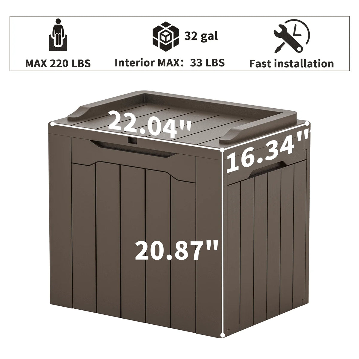 Black 32 Gallon Outdoor Resin Deck Box with Seat R3545
