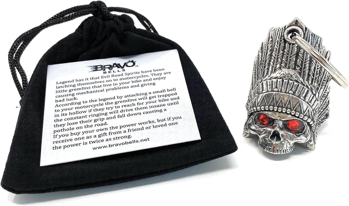 Indian Skull Diamond Bell Motorcycle Biker Bell Accessory Key Chain U97767