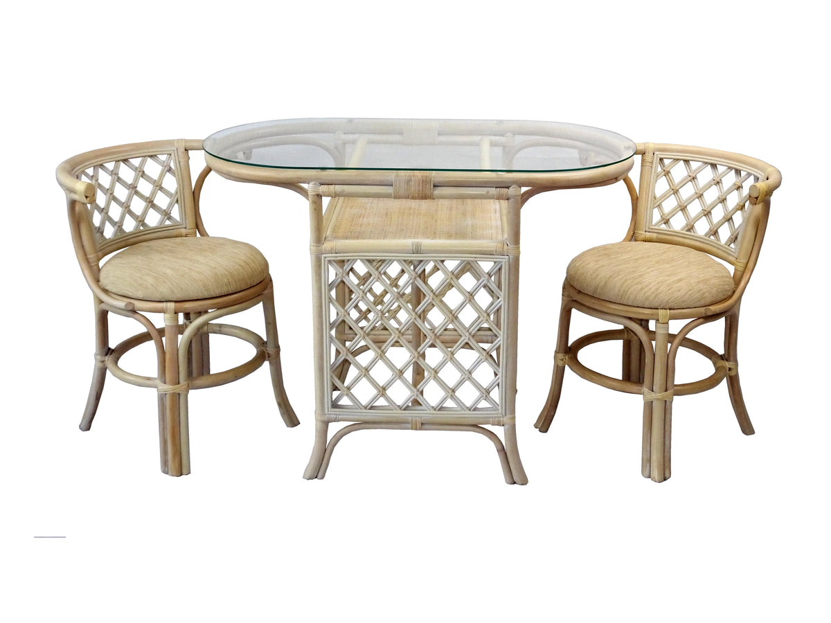Set of 2 Natural Rattan Chairs and Oval Glass Table H837