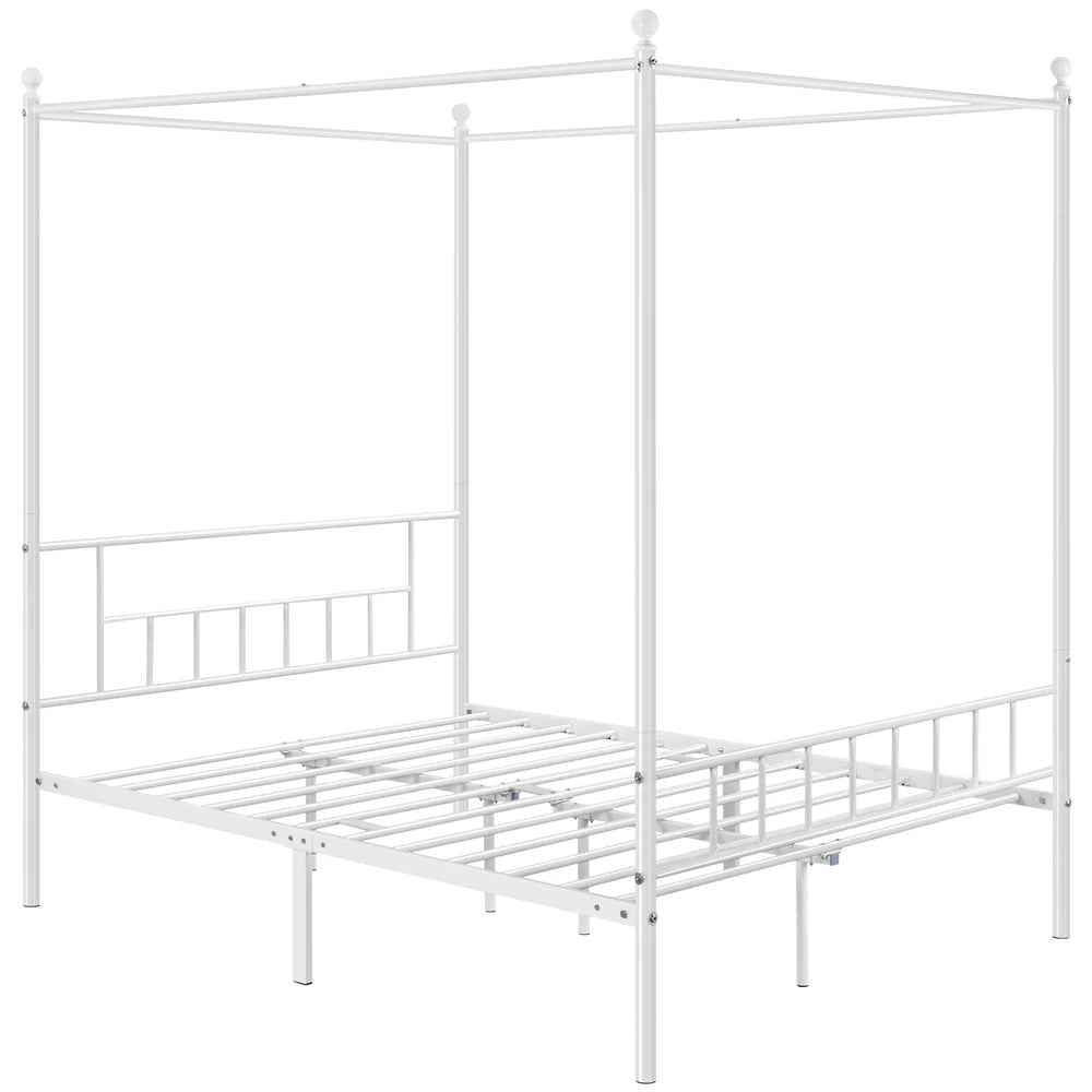 Queen Black Metal Canopy Bed Frame with Headboard & Footboard U666598
