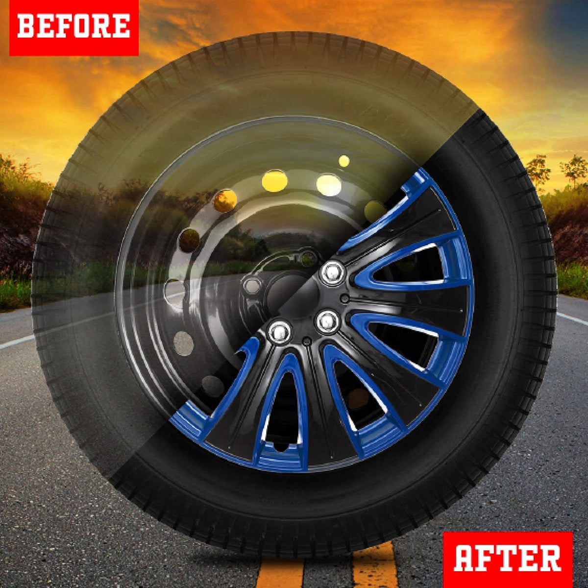 15 Inch Set of 4 Black and Blue Car Wheel Hubcaps B297