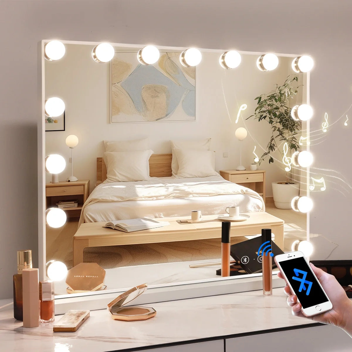 White Metal Hollywood Vanity Mirror with Lights O9347
