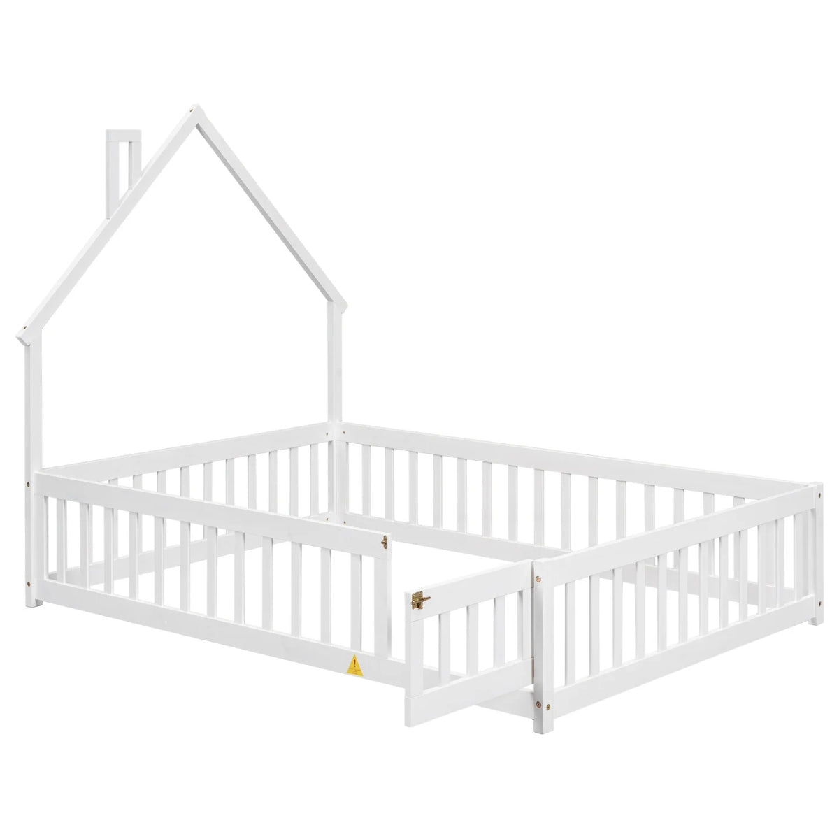 Grey Twin Size Wood Floor Bed with Fence O1829