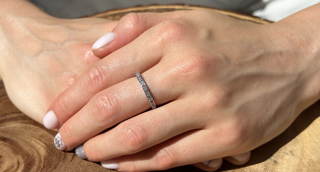 14K Rose Gold Half Eternity Band 0.12ct Natural Diamond Aquamarine O5044