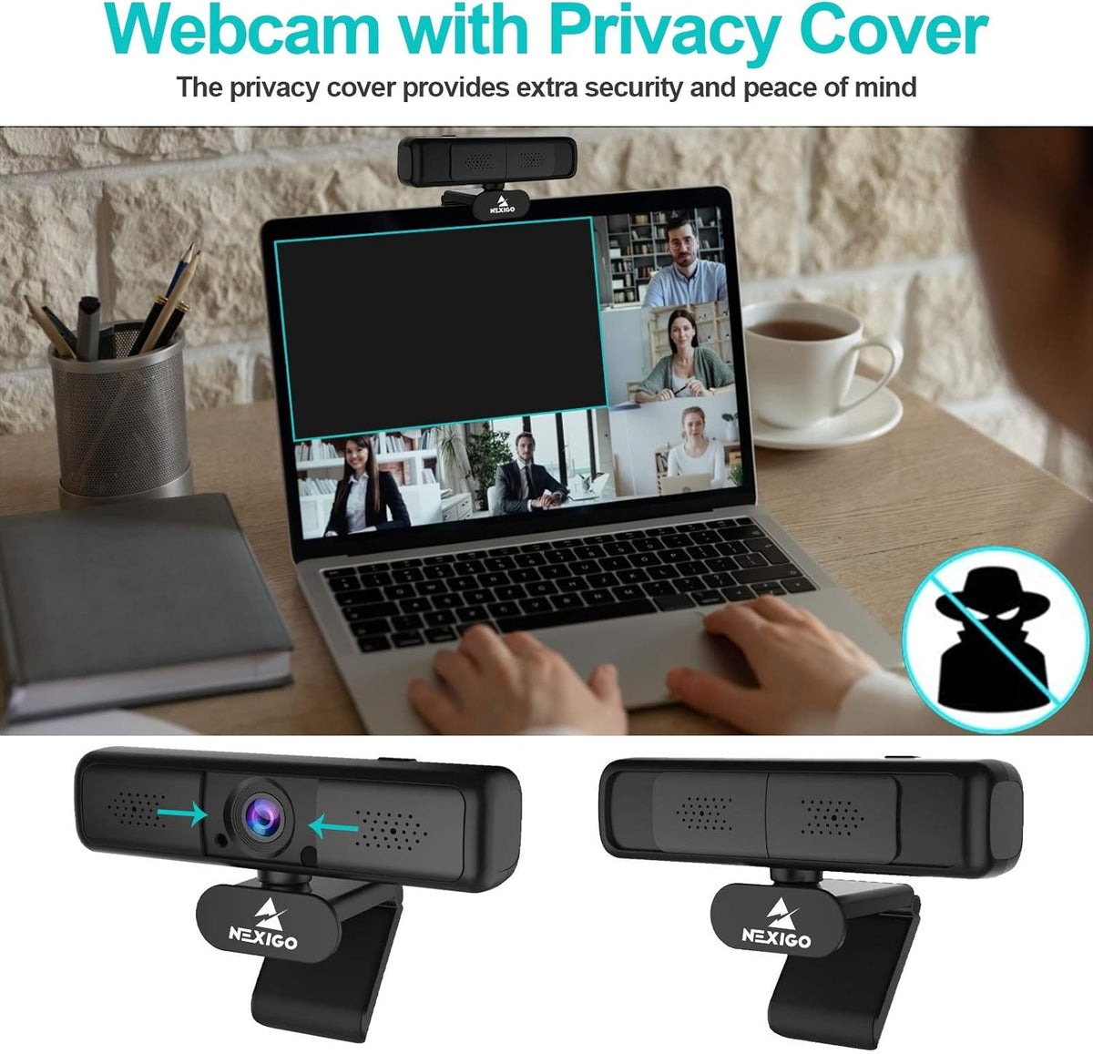2K 4MP Zoomable Webcam with Privacy Cover & Dual Microphone J45667