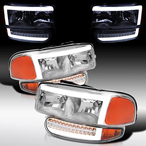 Compatible with 2000-2006 GMC Sierra Denali Black Smoke LED Tube Headlights + Sequential Bumper Lights V99329
