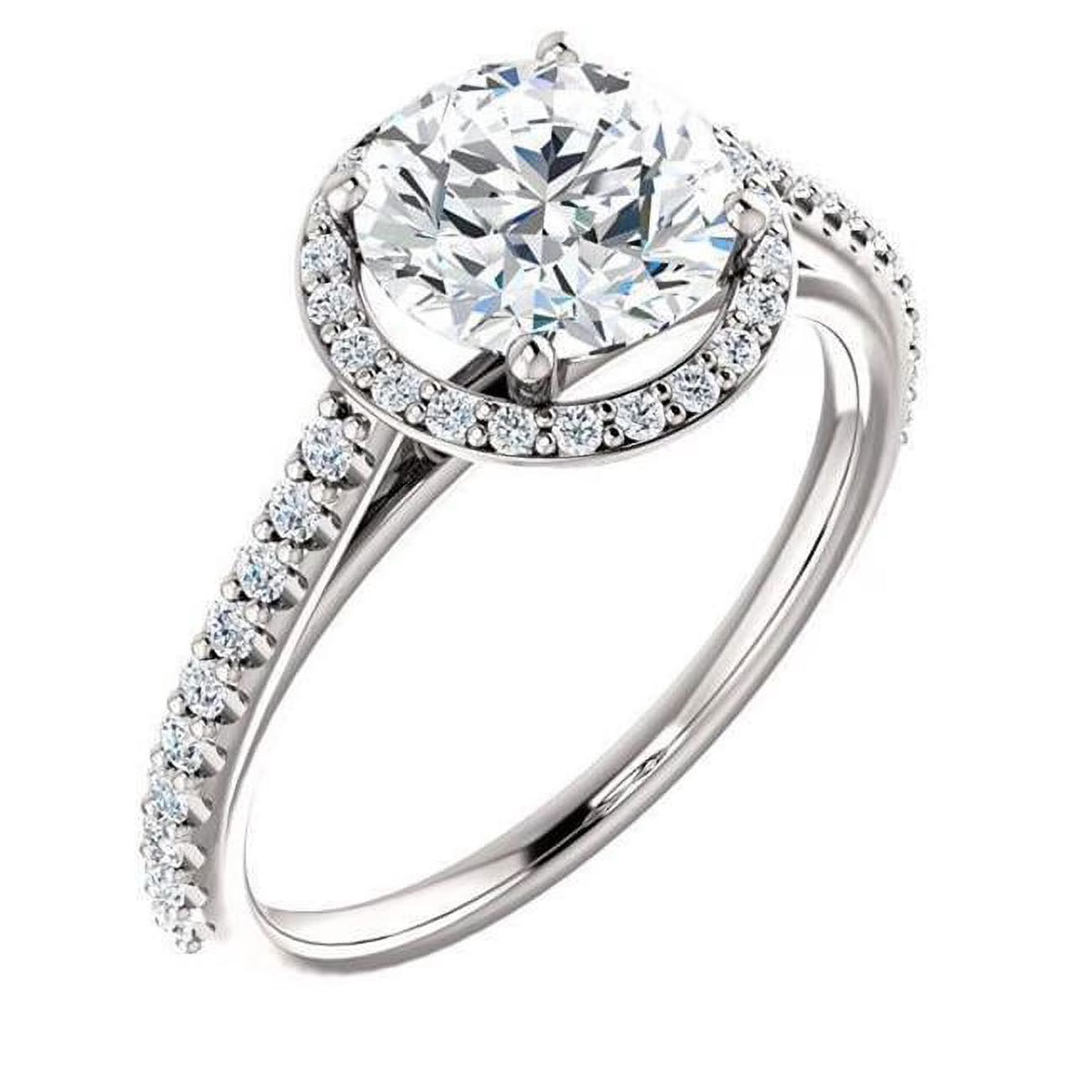 1.85 CT Round Diamond Halo Ring, 14K White Gold, Size 6.5 N812