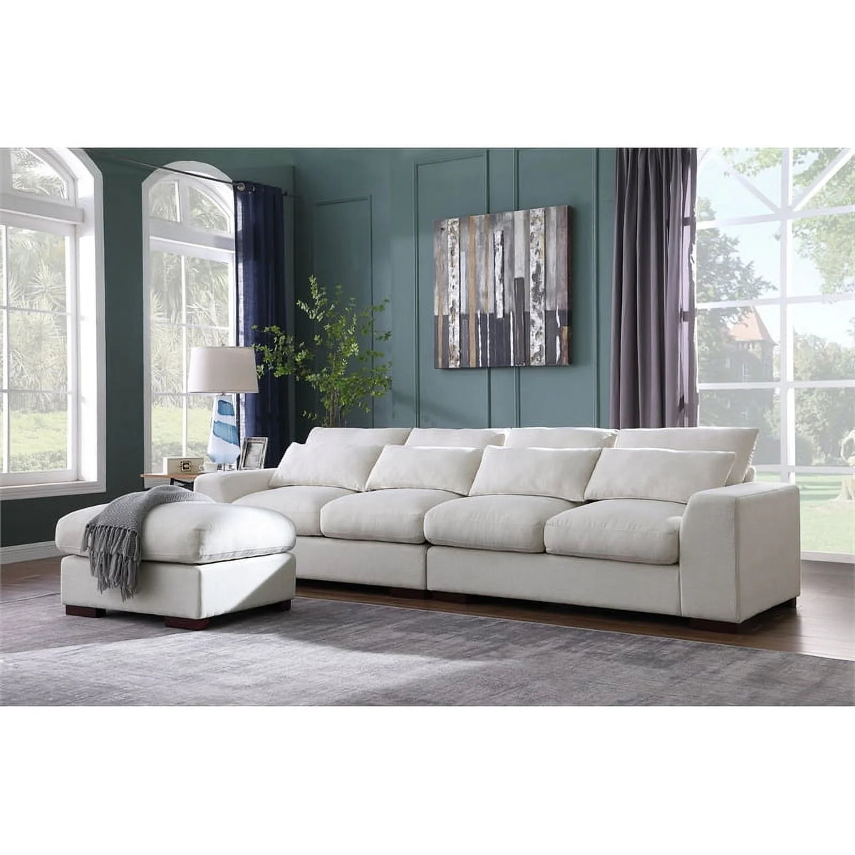 Beige Fabric Reversible Sectional Sofa & Ottoman M394190