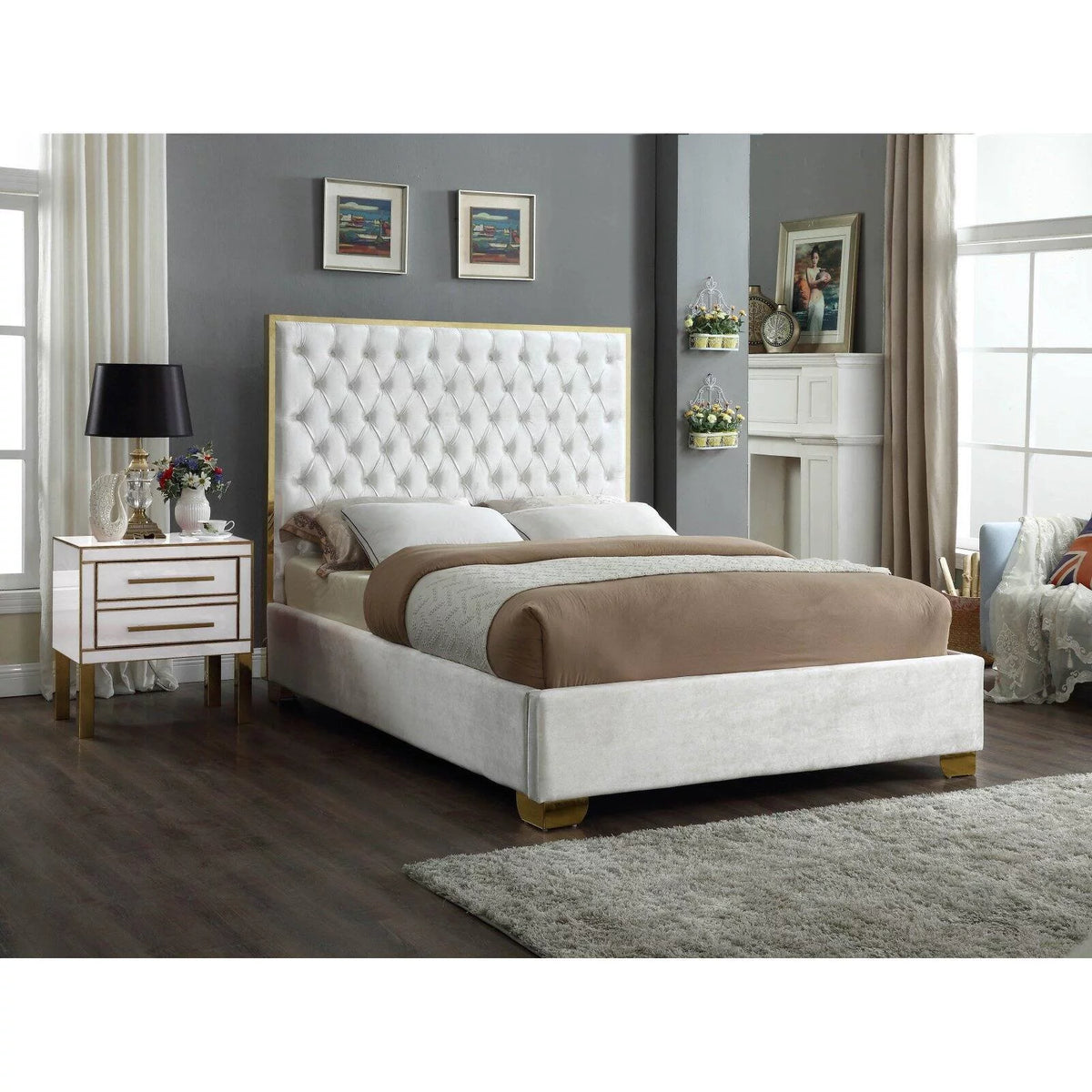 Solid Wood and Velvet King Bed in Navy B685