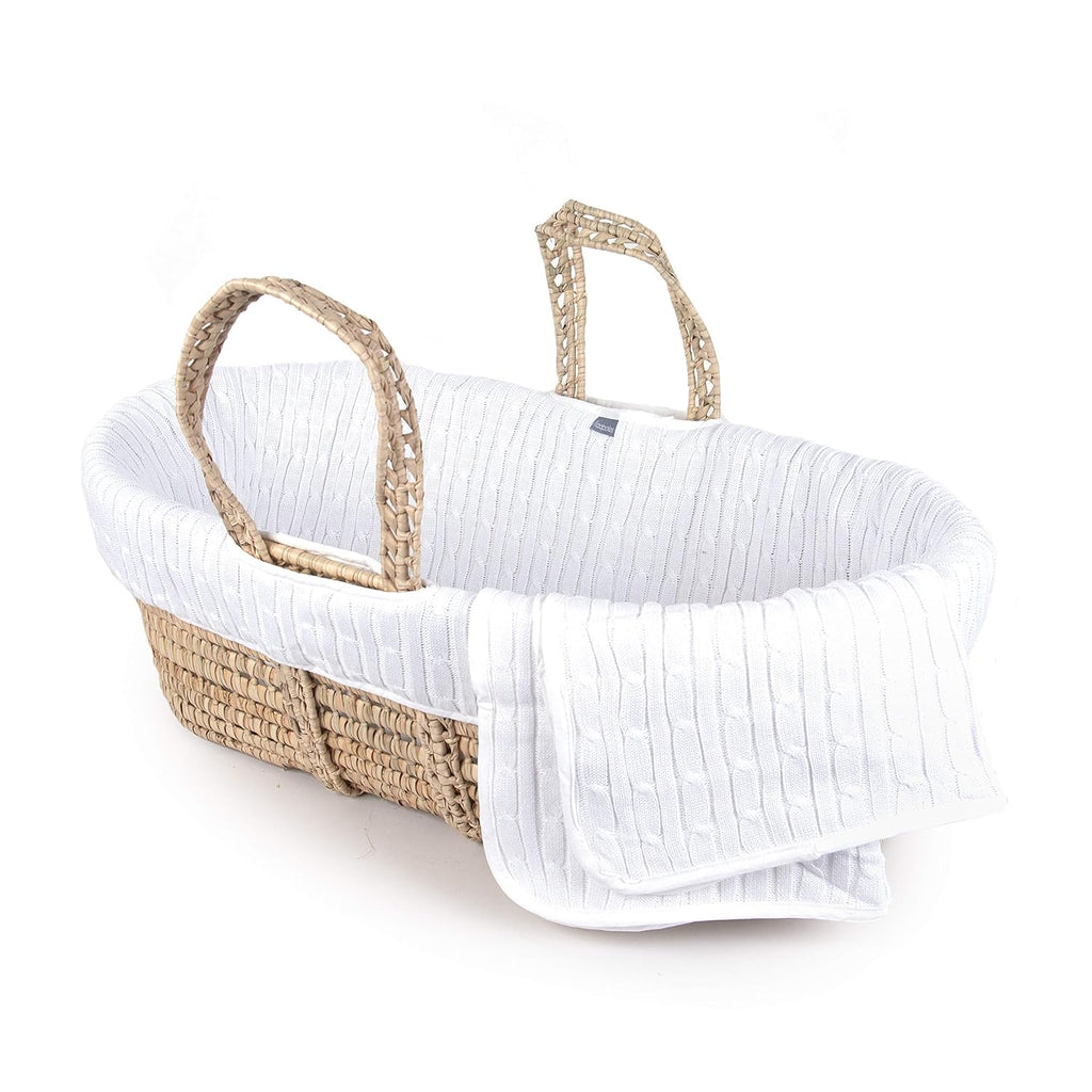 White Cable Knit Moses Basket and Bedding Set F655572