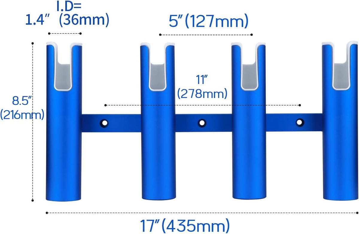 Aluminium Wall Mounted 4 Tubes Fishing Rod Holder, Pack of 2 D80284