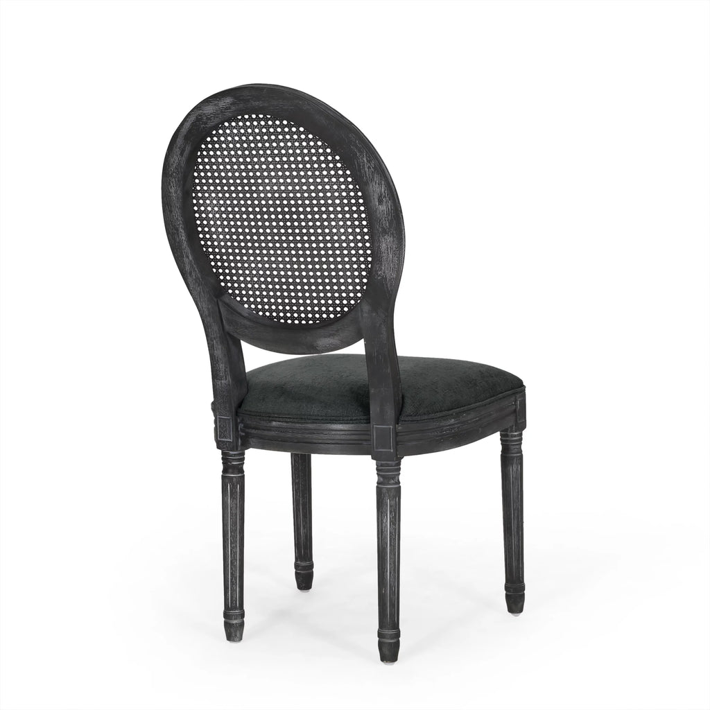 Upholstered Wood and Cane Dining Chairs, Set of 4 I5898
