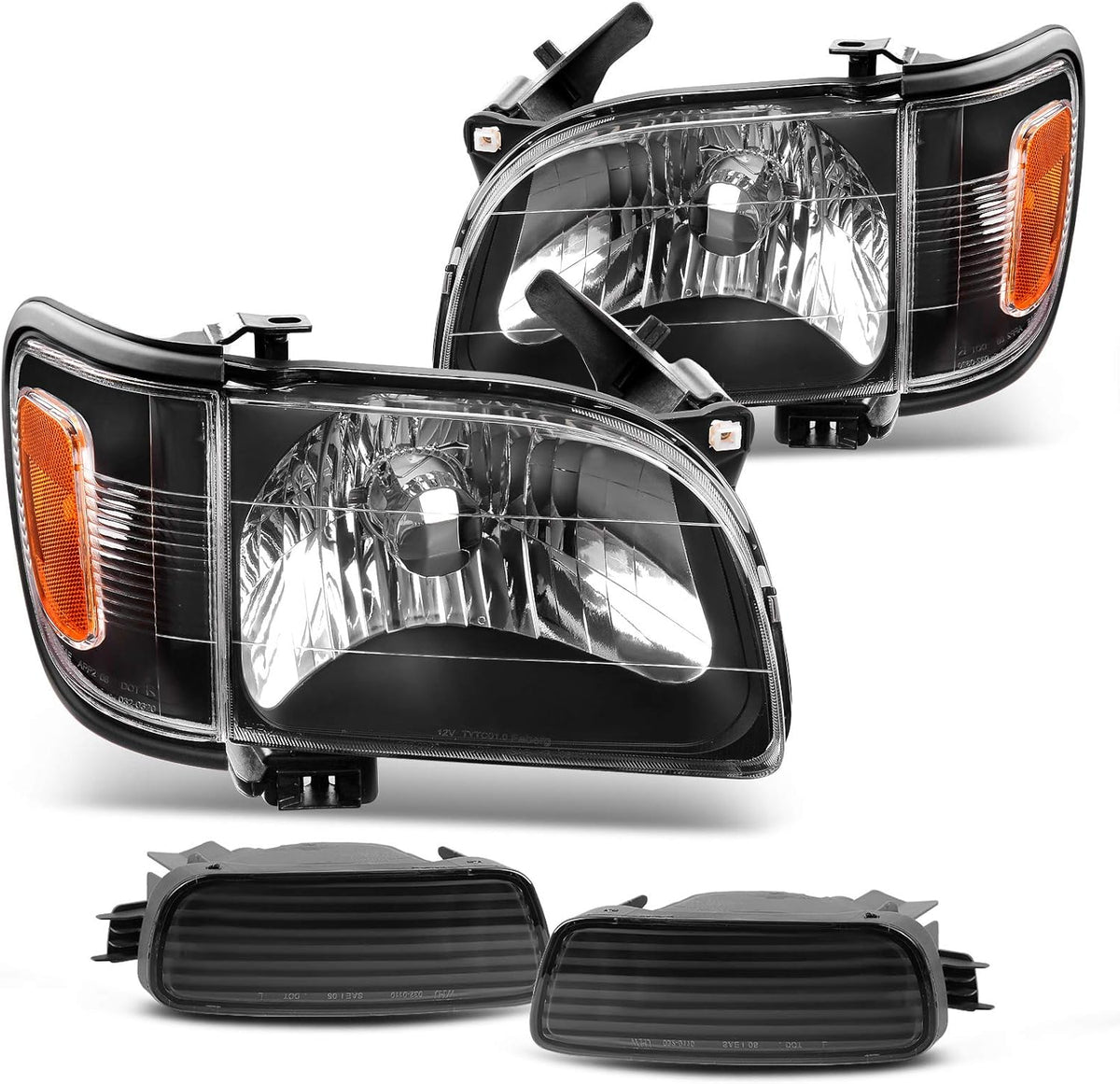 Black Housing Headlight Assembly with Bumper Lights W8474