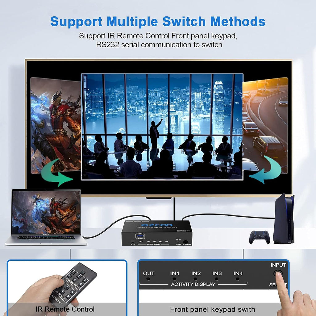 4-Port USB 3.0 KVM Switch HDMI 4K 60Hz with USB Peripheral Hub and IR Remote U41610