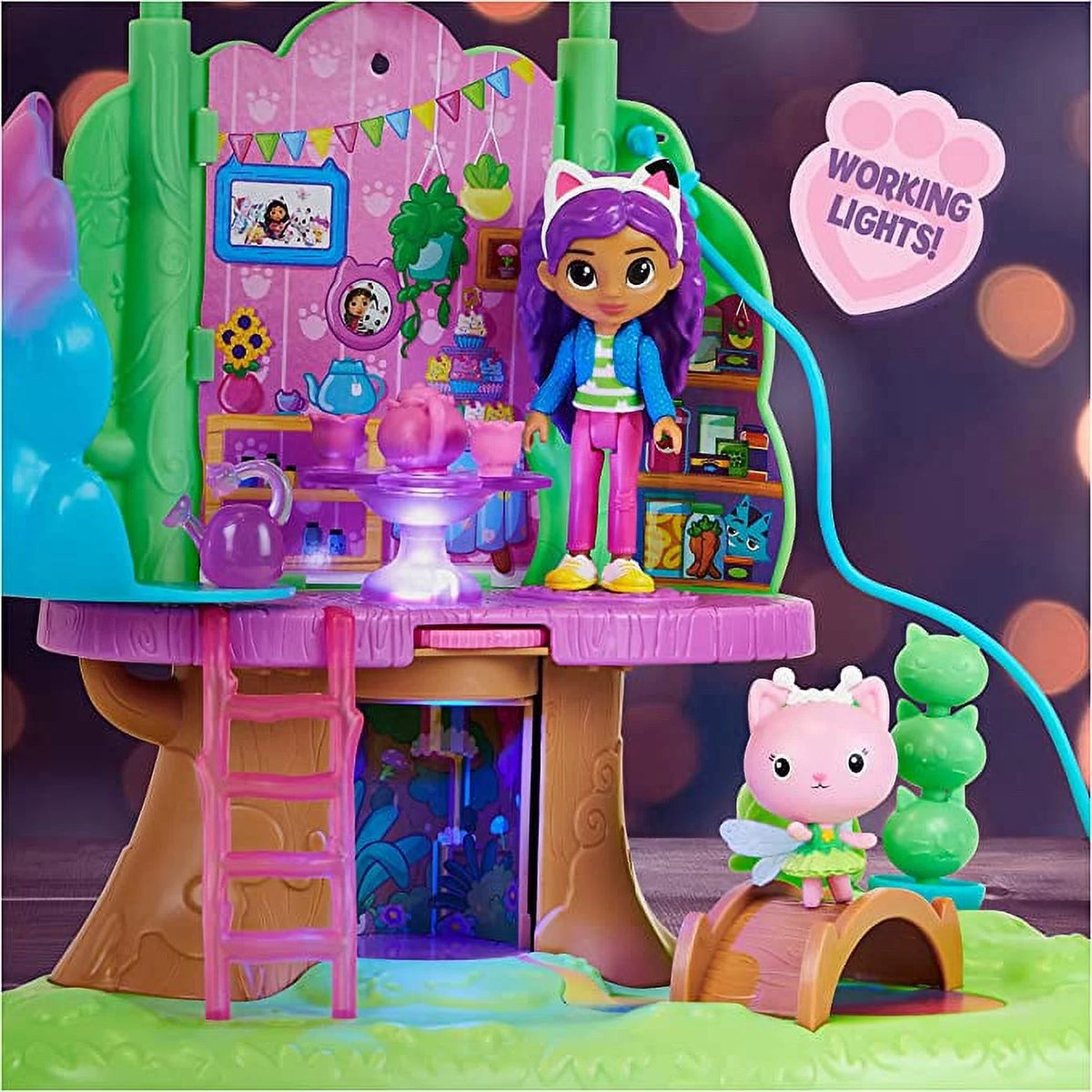 Transforming Garden Treehouse Playset with Lights, 2 Figures, 5 Accessories I2381