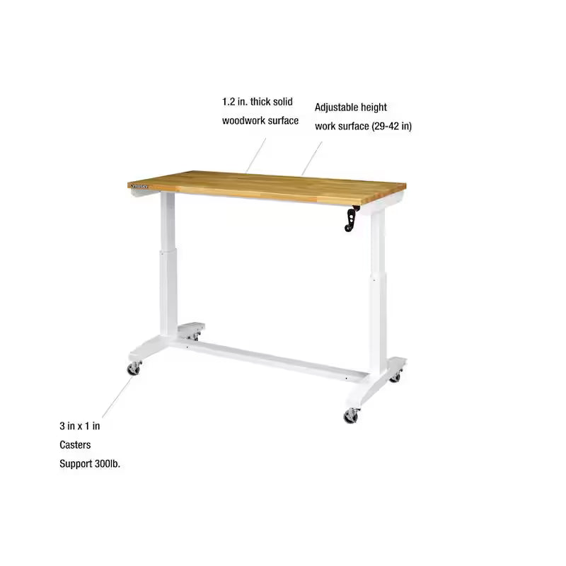 Adjustable Height Work Table in White T886229