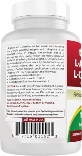 L-Arginine L-Citruline Complex Tablets, 250 Count V19514