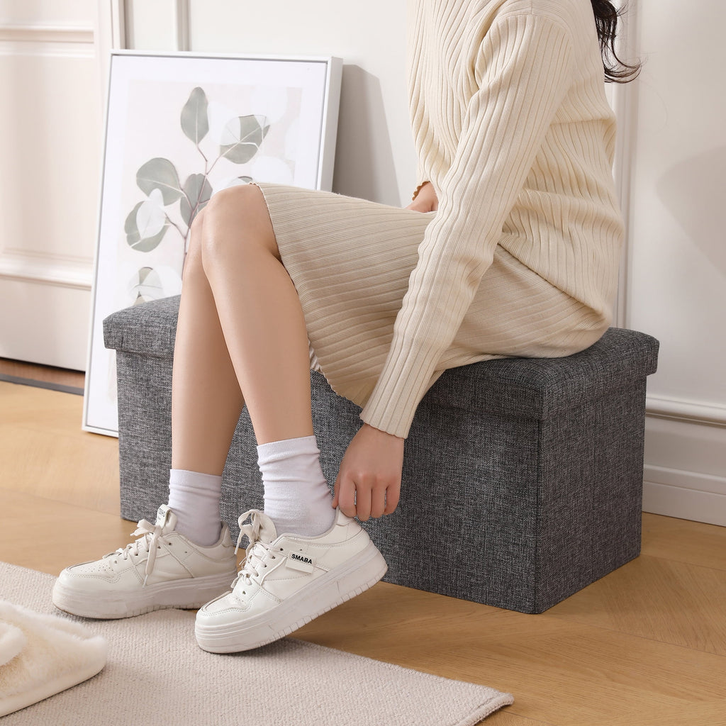Linen Fabric Storage Ottoman Bench H9802