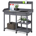 Natural Wood Potting Bench with Sink Drawer Rack Shelves L18044