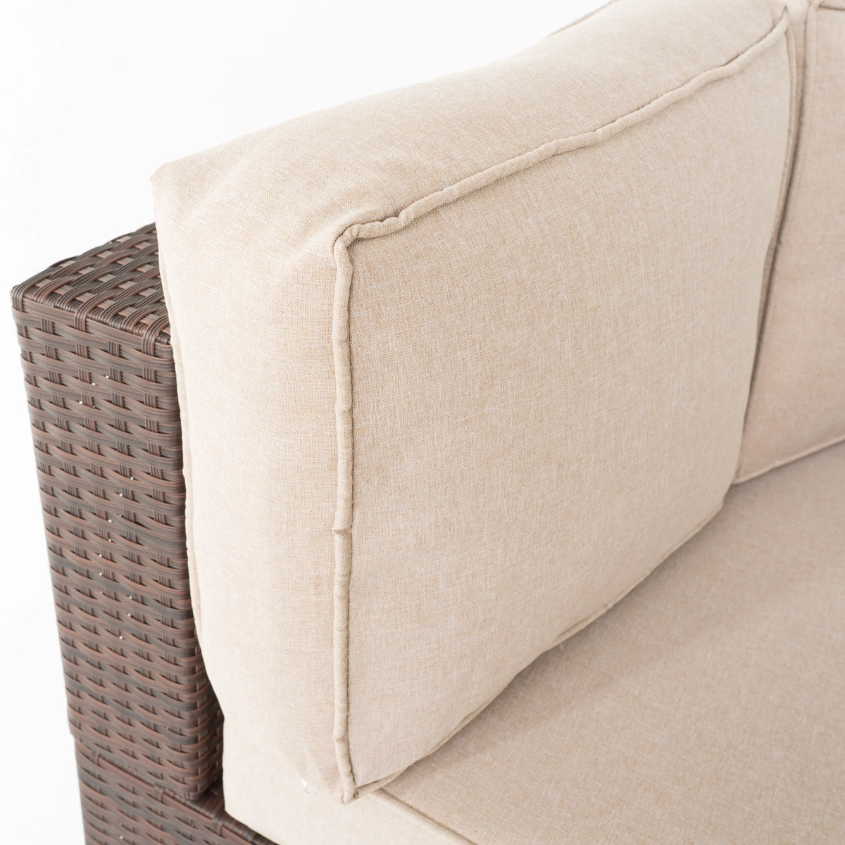 Textured Beige and Brown Outdoor Wicker 2 Seater Sectional Set with Ottoman S381475
