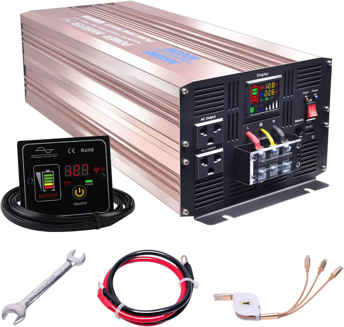 500 Watts Power Inverter 12V to 110V Pure Sine Wave with LED Display and 4.2A USB Charging Ports & 2 AC Outlets Pack of 2 O657
