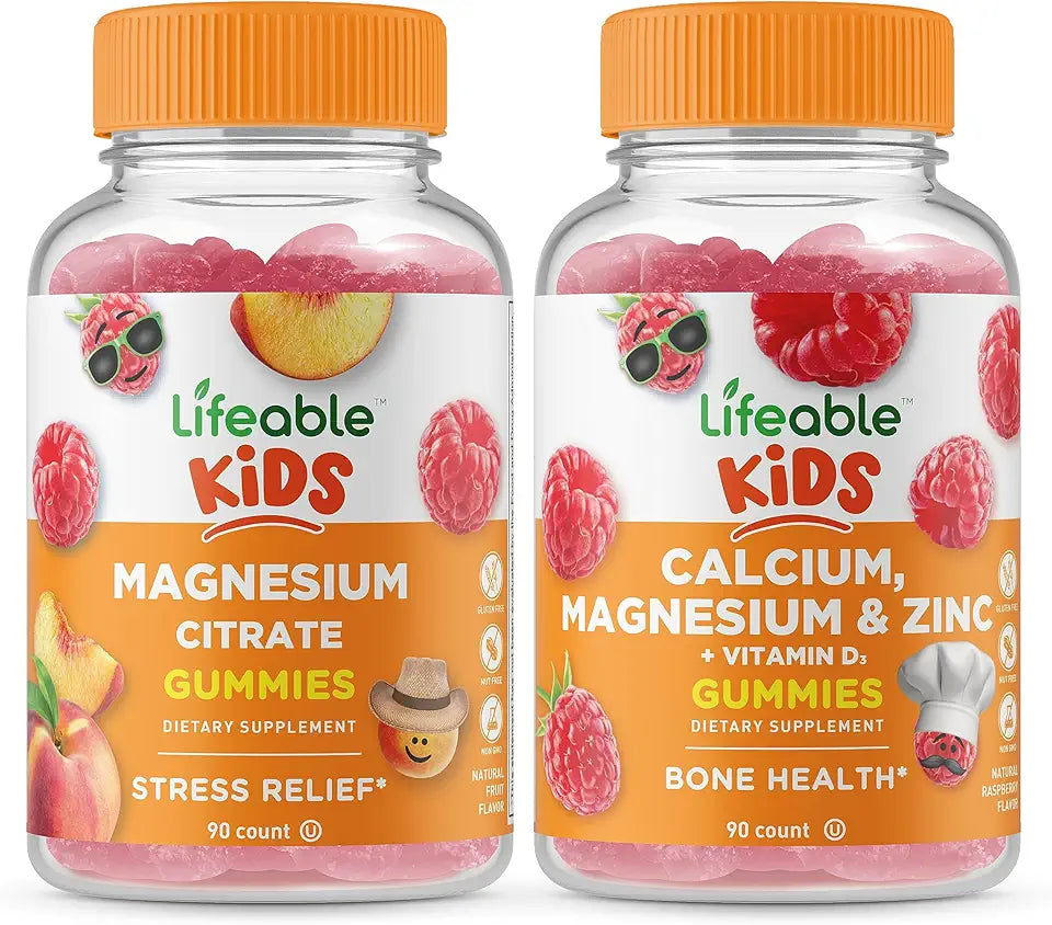 Magnesium Citrate + Calcium Magnesium & Zinc Kids Gummies Bundle Gluten Free GMO Free Chewable Vitamin Supplement B89644