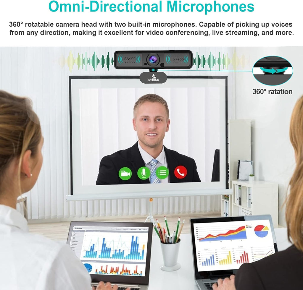 2K 4MP Zoomable Webcam with Privacy Cover & Dual Microphone J45667