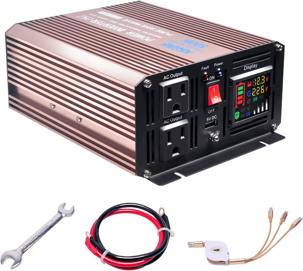 500 Watts Power Inverter 12V to 110V Pure Sine Wave with LED Display and 4.2A USB Charging Ports & 2 AC Outlets Pack of 2 O657