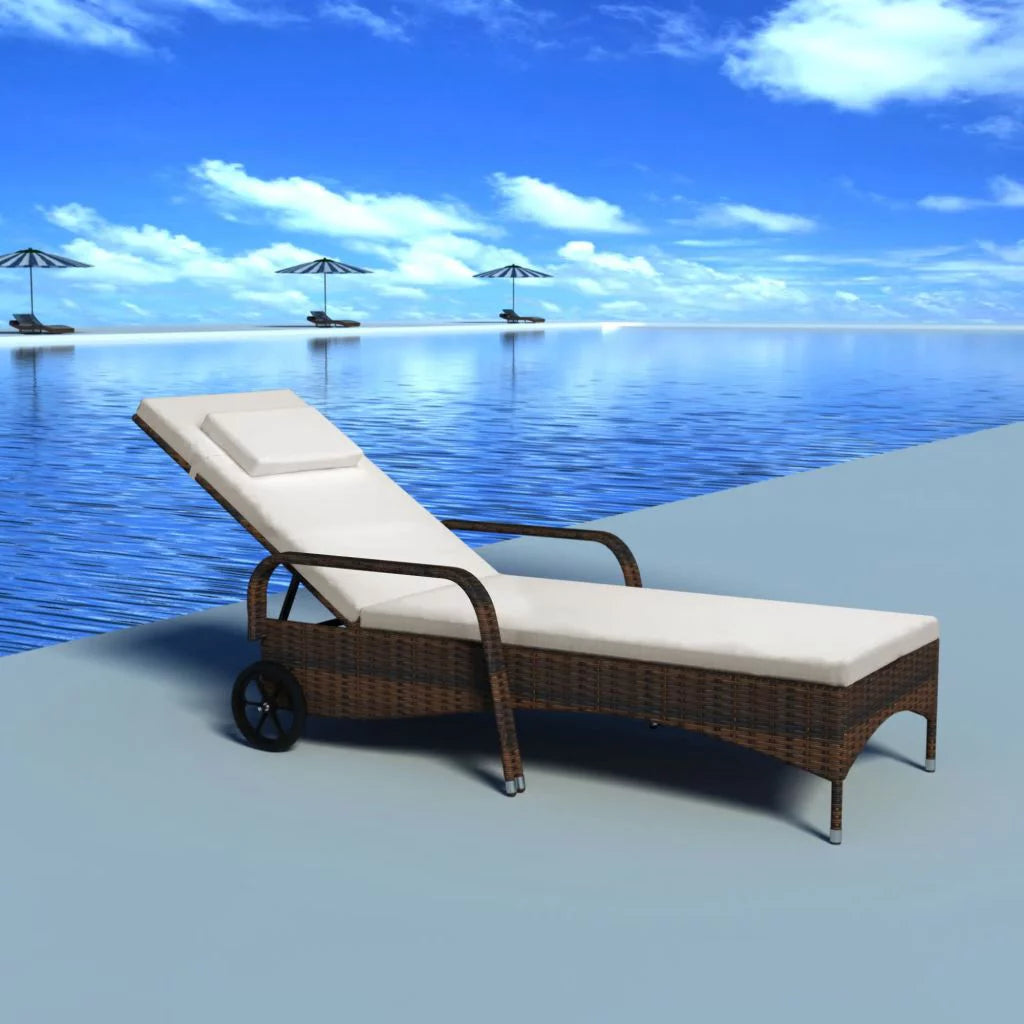 Brown Poly Rattan Chaise Lounge with Wheels P306428