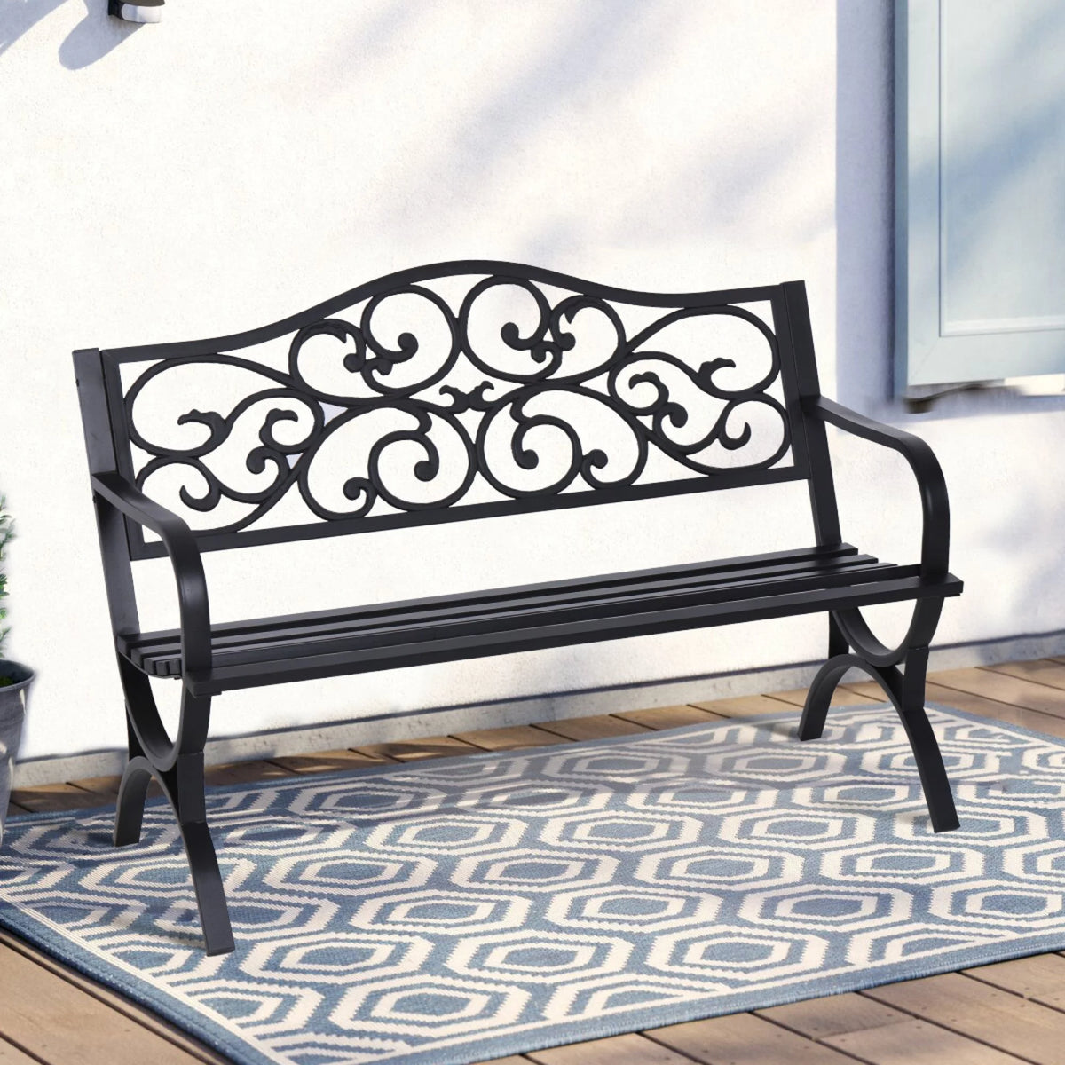 50" Outdoor Iron Cast Garden Park Bench - Black G72365