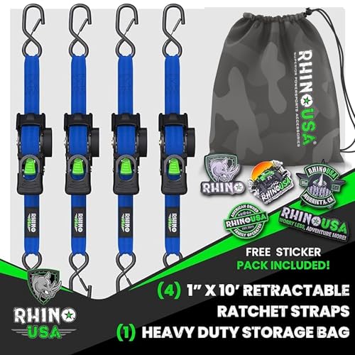 Retractable Ratchet Straps 4-Pack 1 Inch x 10 Feet Black F812683