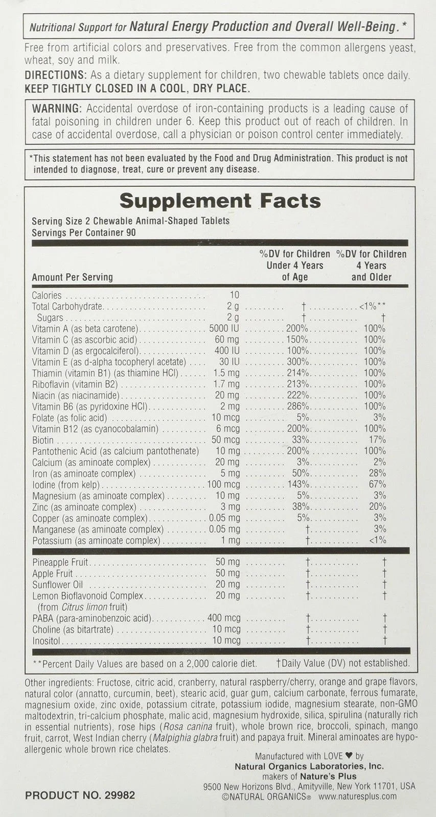 Children's Chewable Multi-Vitamin & Mineral Supplement, 180 Animal-Shaped Tablets Y2375