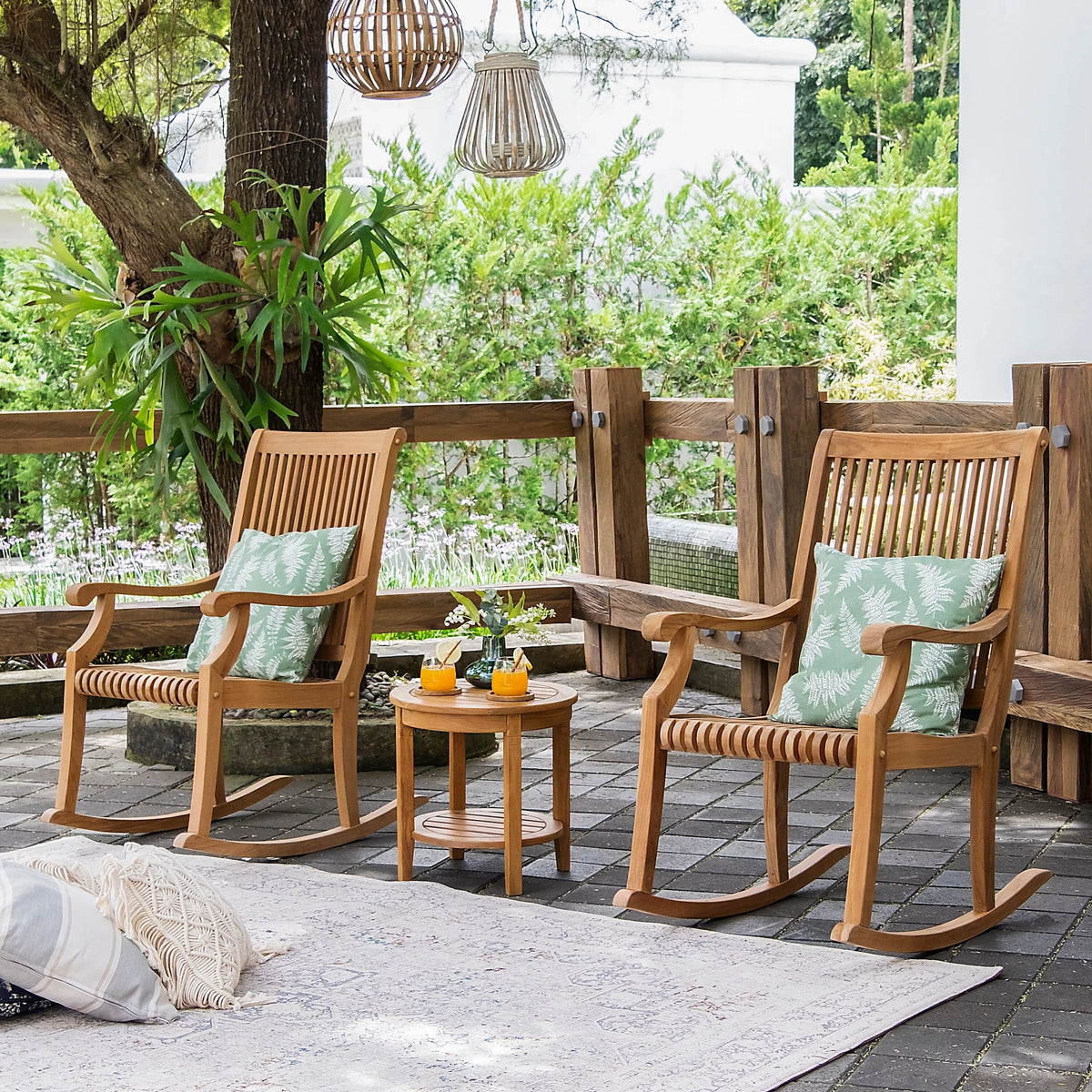 3-piece Teak Outdoor Rocking Chair Chat Set X8901